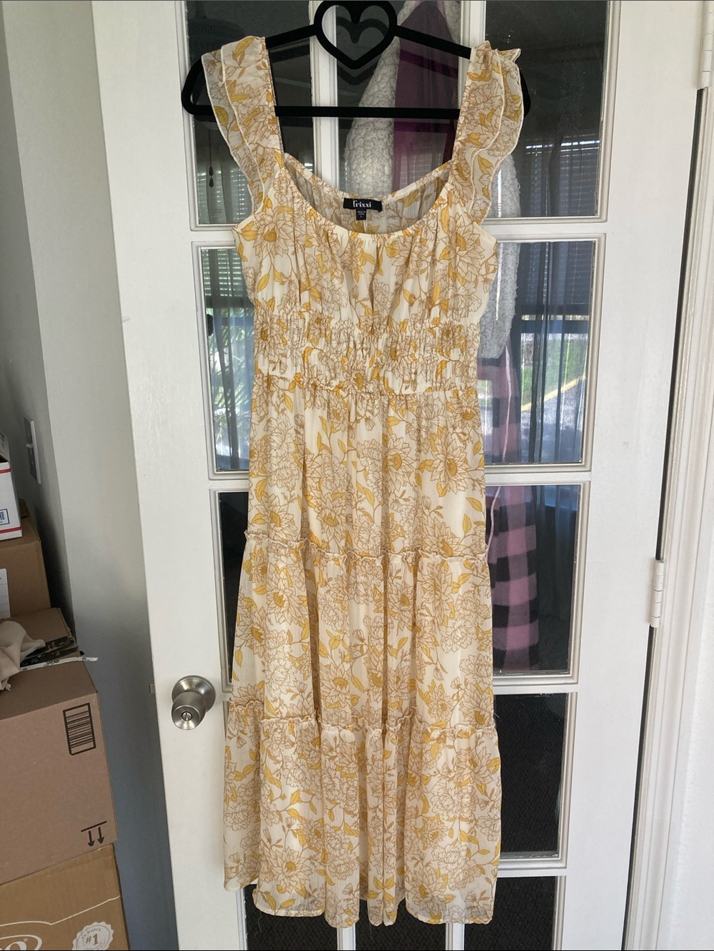 Cream and Yellow Floral Smocked Midi Dress